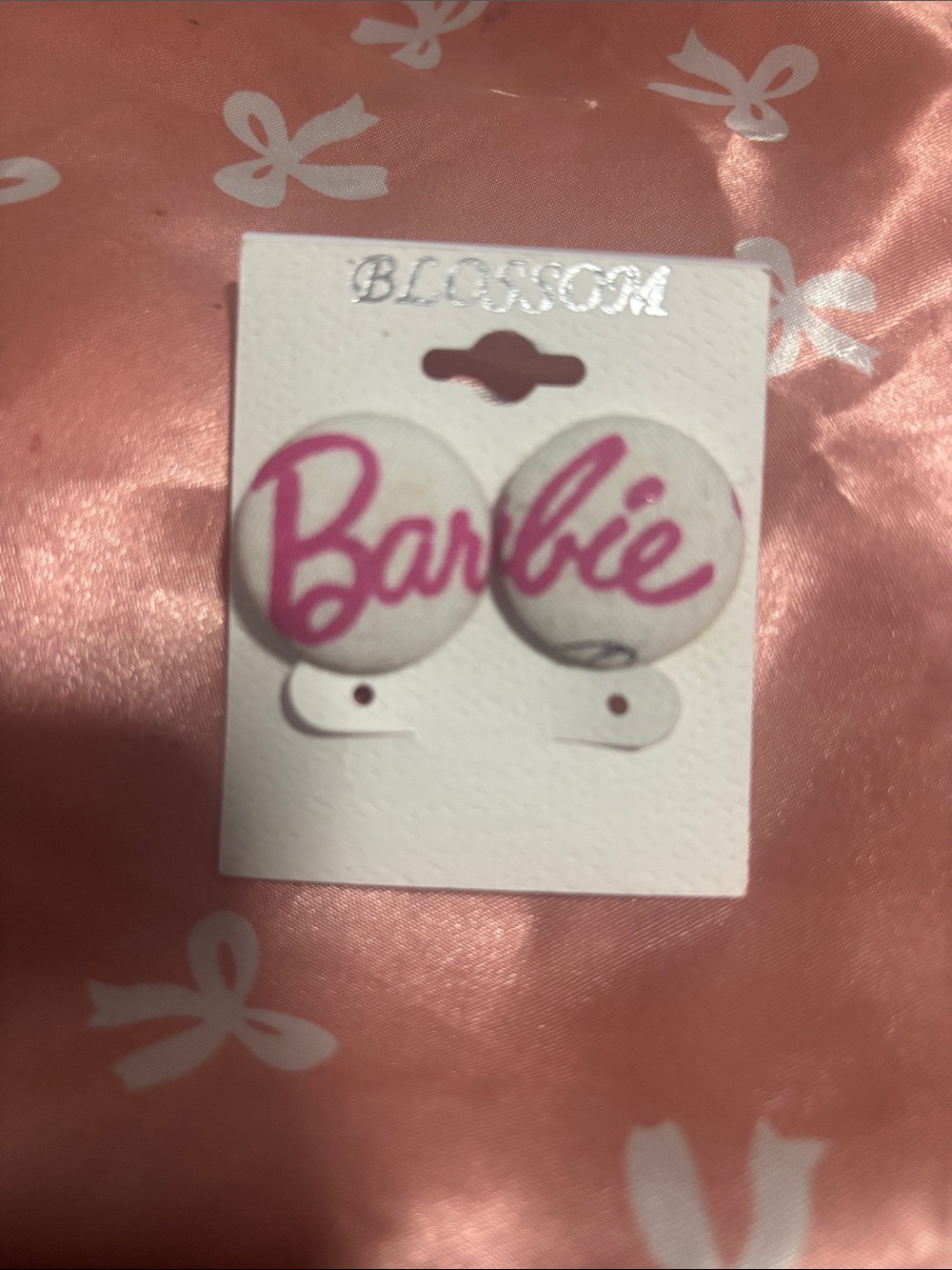Barbie Round Logo Stud Earrings - White & Pink